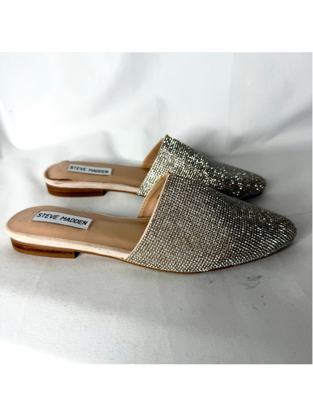 Women's Steve Madden Ally Rhinestone Mules In Silver And Beige View 5